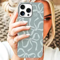 Dusty Sage Bow Monogram iPhone 16 Pro Max Case