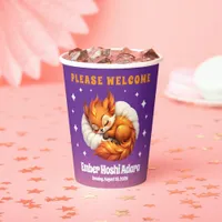 Cute Fox Cub Asleep in Starry Night Sky Paper Cups
