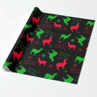 Christmas Llamas and Snowflakes Red and Green Wrapping Paper