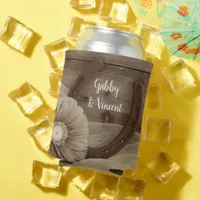 Daisy Horseshoe Western Wedding Save the Date Can Cooler