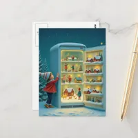 Adorable Winter Scene in Refrig Amazed Child Postcard