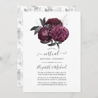 Marsala, Black and Silver Floral Virtual Wedding Invitation