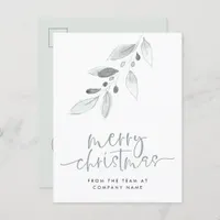 Company Logo Minimalist Leaves Merry Christmas Postcard