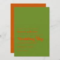 Bohemian Olive and Burnt Orange Typography Wedding Invitation