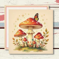Retro Mushrooms & Butterfly Vintage Colors Holiday Card