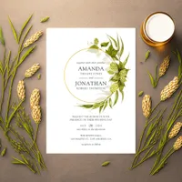 Beer Willow Greenery and Gold Geometric Wedding Invitation