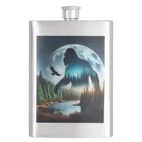Double Exposure Bigfoot, Eagle and Full Moon Flask