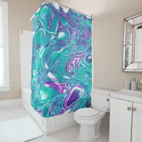 Purple and teal marble fluid art cells shower curtain