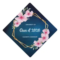 Tropical blue sky pink florals graduation 2025 graduation cap topper