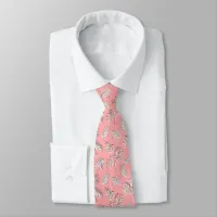 Pink and White Tropical Palm Print Neck Tie