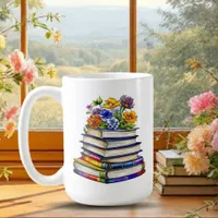 Pretty Vintage Books and Flowers Personalized Coffee Mug