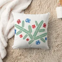 Christmas tree branch with snowflake decorations throw pillow