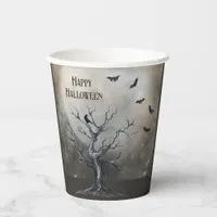 Spooky Halloween Tree with Raven and Bats Paper Cups