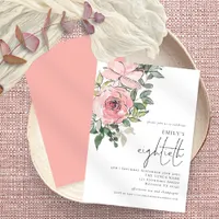 Elegant Blush Florals Eightieth Birthday Party  Invitation