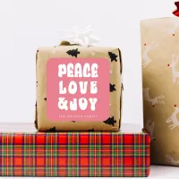 Pink Retro Groovy Peace Love Joy Holiday Square Sticker