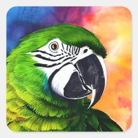 Cute Amazon Parrot Artwork Square Sticker