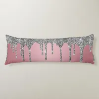 Chic Silver Glitter Sparkle Drips Rose Gold Pink Body Pillow