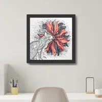 Cat Smelling Flower Doodle Pen and Ink Style AI Framed Art