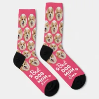 DOG MOM Personalized Chic Pink Pattern Pet Photo Socks