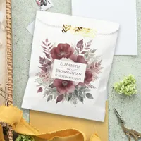 Rustic Burgundy Floral Watercolor Wedding Names Favor Bag