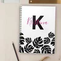 Stylish Exotic Black Monstera Leaves Personalized Notebook