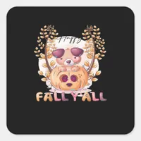 It’s Fall Y’all Pumpkin Halloween Cat Autumn Square Sticker