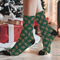 Green Gingerbread Man Polka Dot Christmas Socks