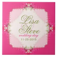 Sweet Pink Lace Wedding Keepsake Ceramic Tile