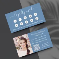 Dusty blue QR code photo business loyalty card