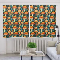 Vintage Mushrooms in Retro Color Blackout Curtains