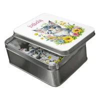 Watercolor Kitten Flowers Personalized Jigsaw Puzzle