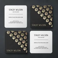 Elegant Gold And Charcoal Dog Walker | Pet Groomer Square Business Card