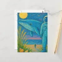 Ocean astronaut beach crayon art postcard