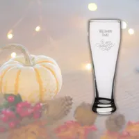 Simple Happy Thanksgiving Family Name etched Pilsner Glass