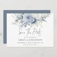 Modern Florals Dusty Blue QR Code Wedding Save The Date