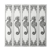 Black and White Seahorse - Graphic Illustration Tile