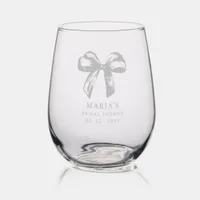 Coquette Ribbon Bow Bridal Shower Stemless Wine Glass