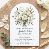 Boho White Floral Dried Wheat Arch Bridal Shower Invitation