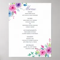 Ultra Violet Mix Watercolor Floral Wedding Menu Poster