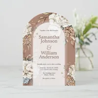 Modern Peony & Hydrangea Mocha Mousse Wedding Invitation