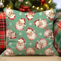 Green Vintage Retro Santa Claus Christmas Throw Pillow