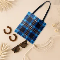 Bold Blue Black Tartan Plaid Pattern Tote Bag