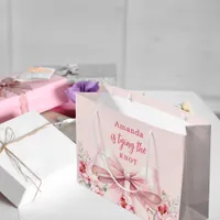 She's tying the knot pink bow floral Bridal Shower Large Gift Bag