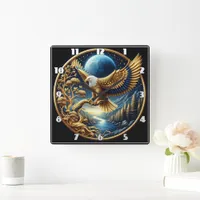 Majestic Eagle Perched by a Serene River Square Wall Clock