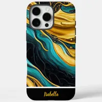 Gold and turquoise abstract art iPhone 16 pro max case