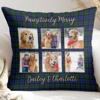 Dog Photo Collage 6 Custom Modern Holiday Plaid Throw Pillow