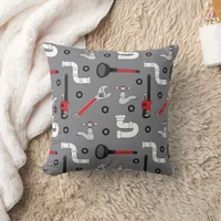 Plumber Plumbing Tool Patterned Gray Throw Pillow