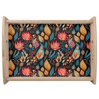 Large Autumn Floral Print Digital Folk Art Serving Tray