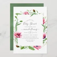Watercolor Pink Poppies Baby Shower Invitation