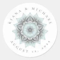 Mandala Lace Wedding Thank You Lt. Blue ID968  Classic Round Sticker